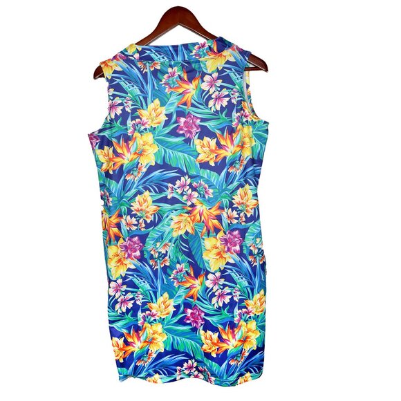 Caribbean Joe Tropical Floral Stretch Shift Dress Sleeveless Resort Beach Blue - Picture 8 of 12